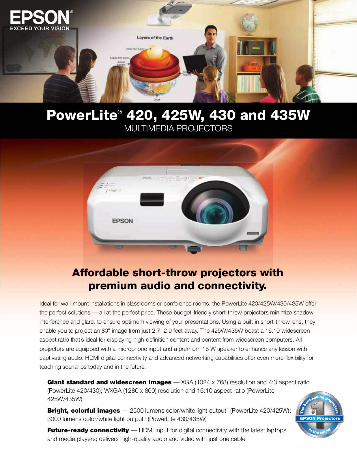 Epson PowerLite 420, PowerLite 425W, PowerLite 430, PowerLite 435W Product Brochure