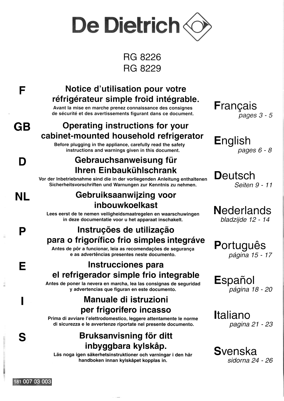 De dietrich RG8226 User Manual