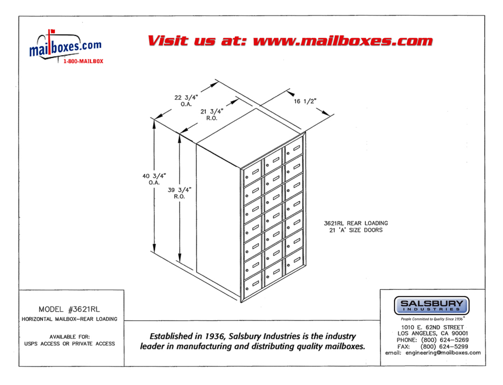 Salsbury Industries 3621ZRP, 3621ZRU User Manual