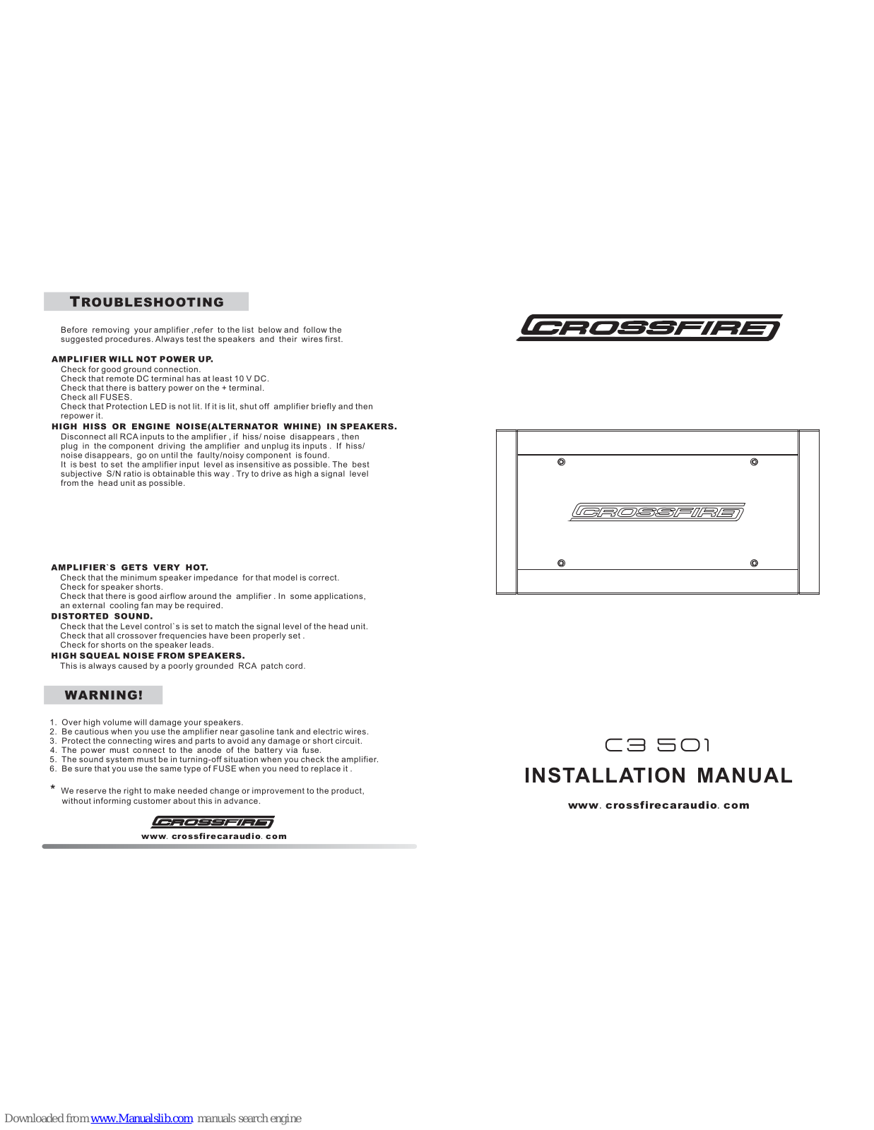 Crossfire C3 501 User & Installation Manual - ManualMachine.com