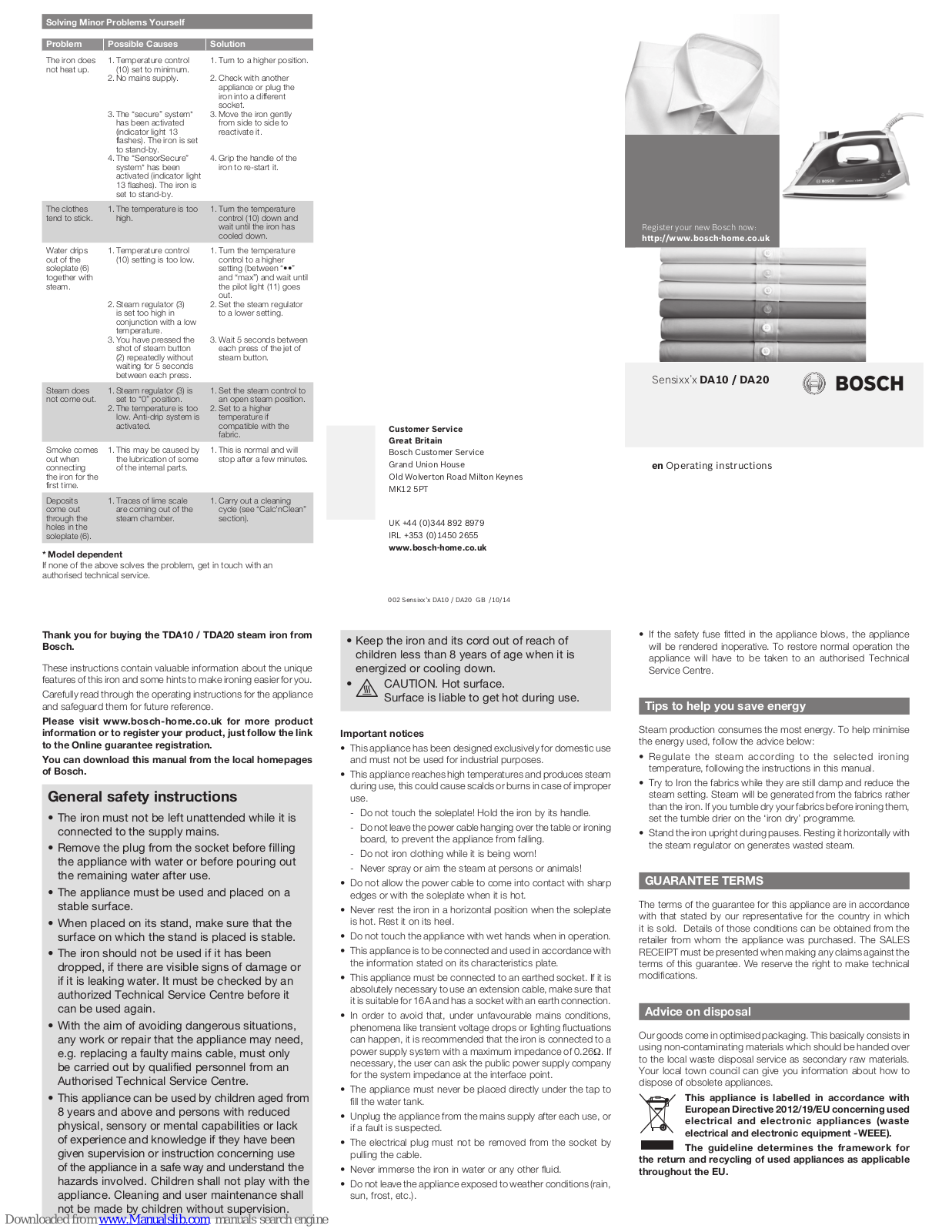 Bosch Sensixx’x DA20, Sensixx’x DA10 Operating Instructions Manual