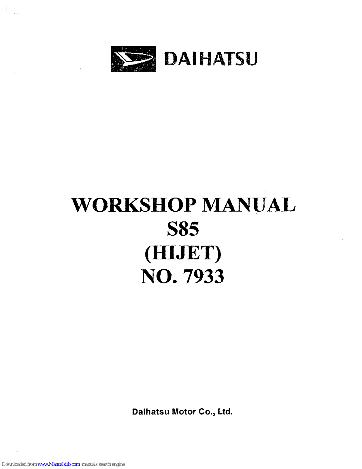 Daihatsu Hijet 1990, Hijet 1991, Hijet 1992, Hijet 1993, Hijet 1994 User Manual