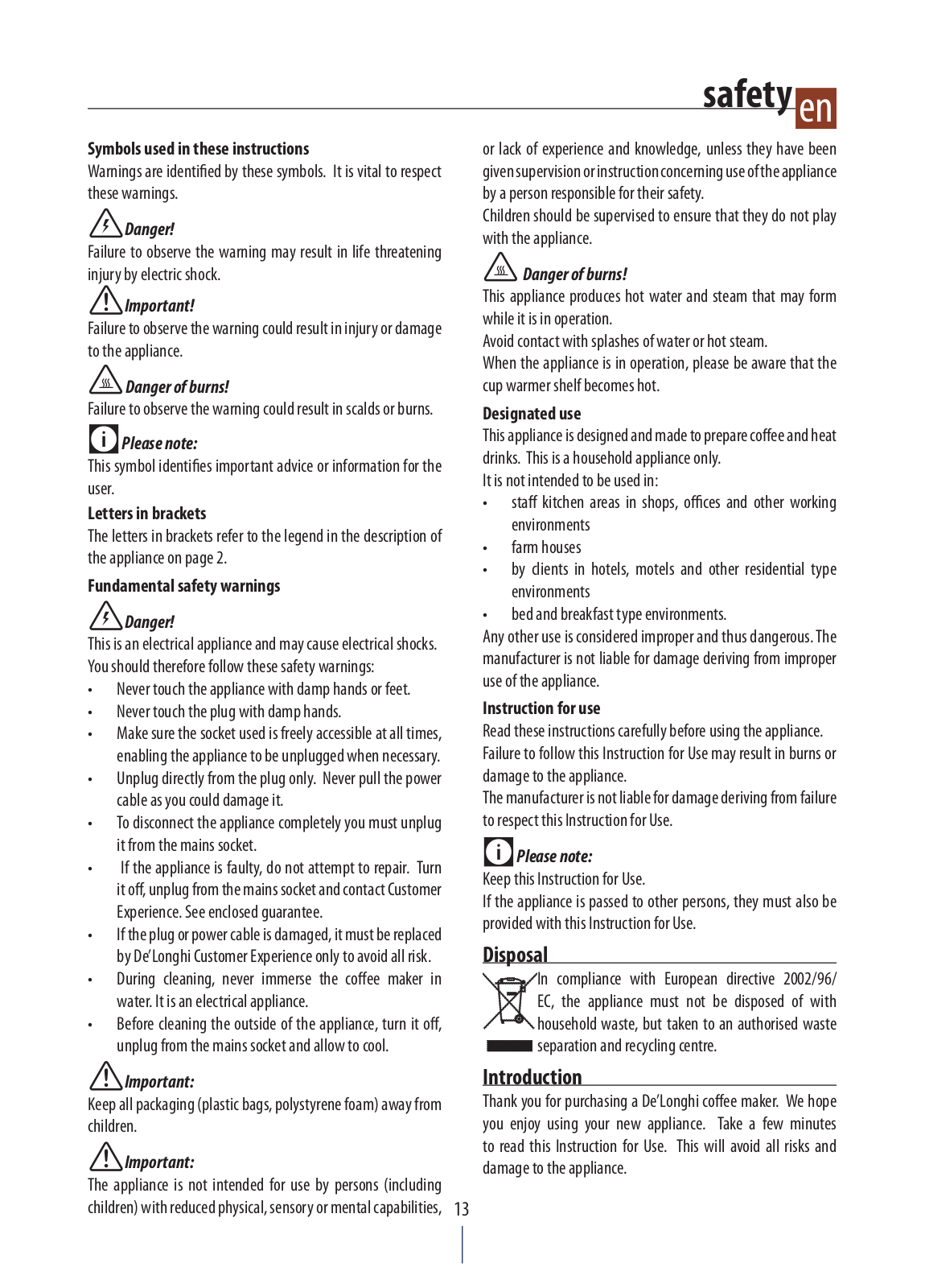 Delonghi ECZ351W User Manual