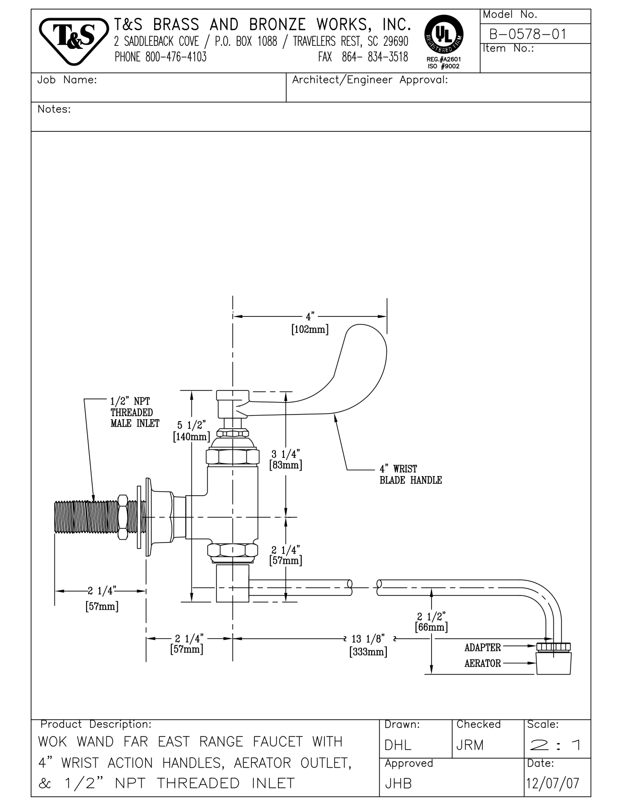 T & S Brass & Bronze Works B-0578-01 General Manual