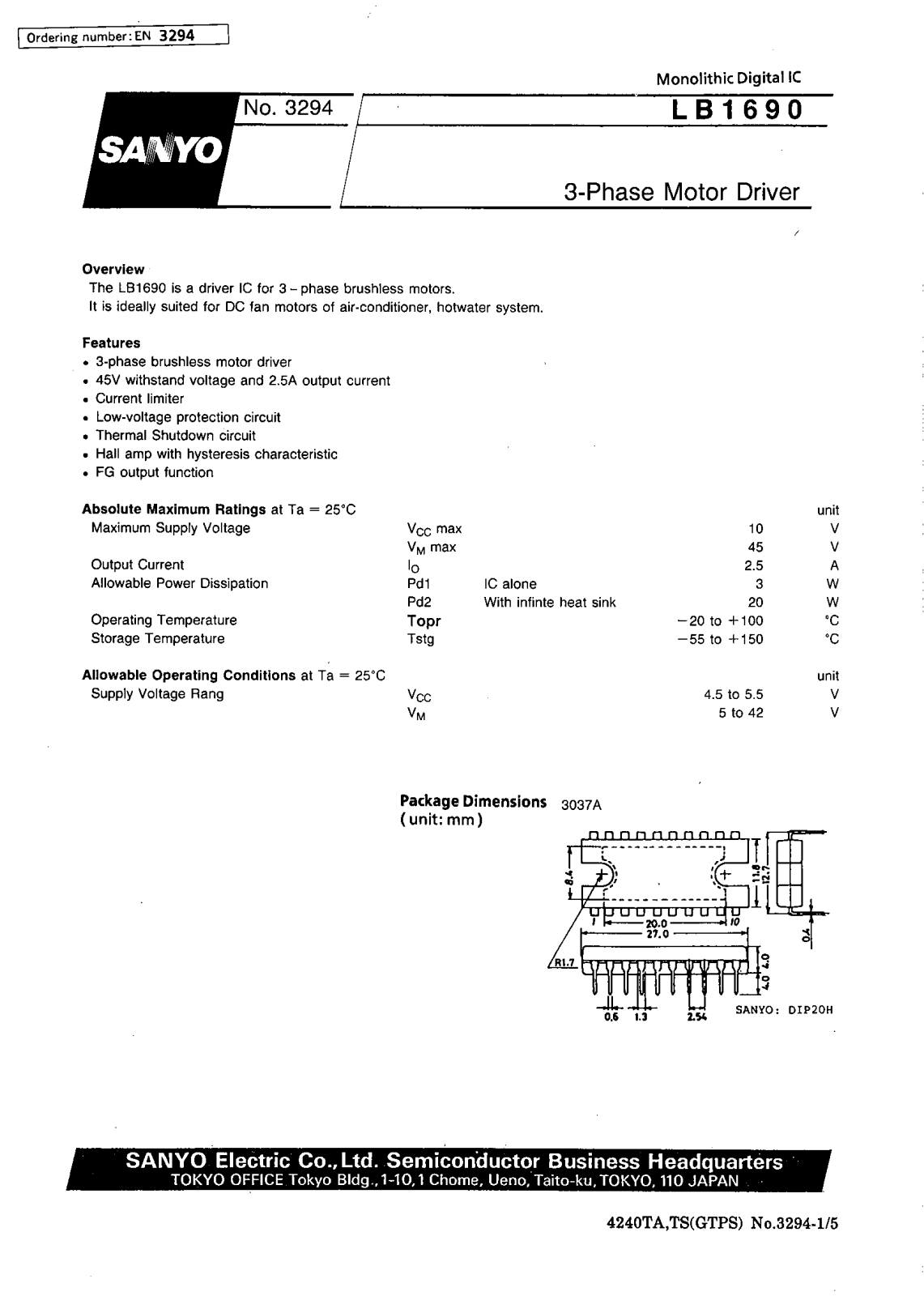 SANYO LB1690 Datasheet