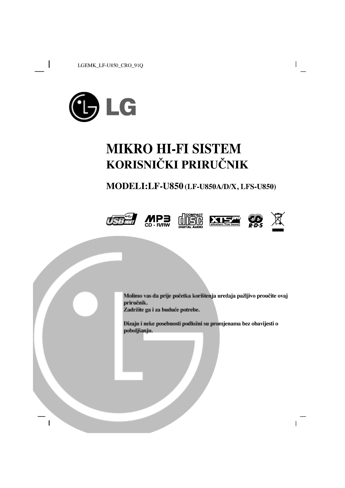 LG LF-U850D User Guide