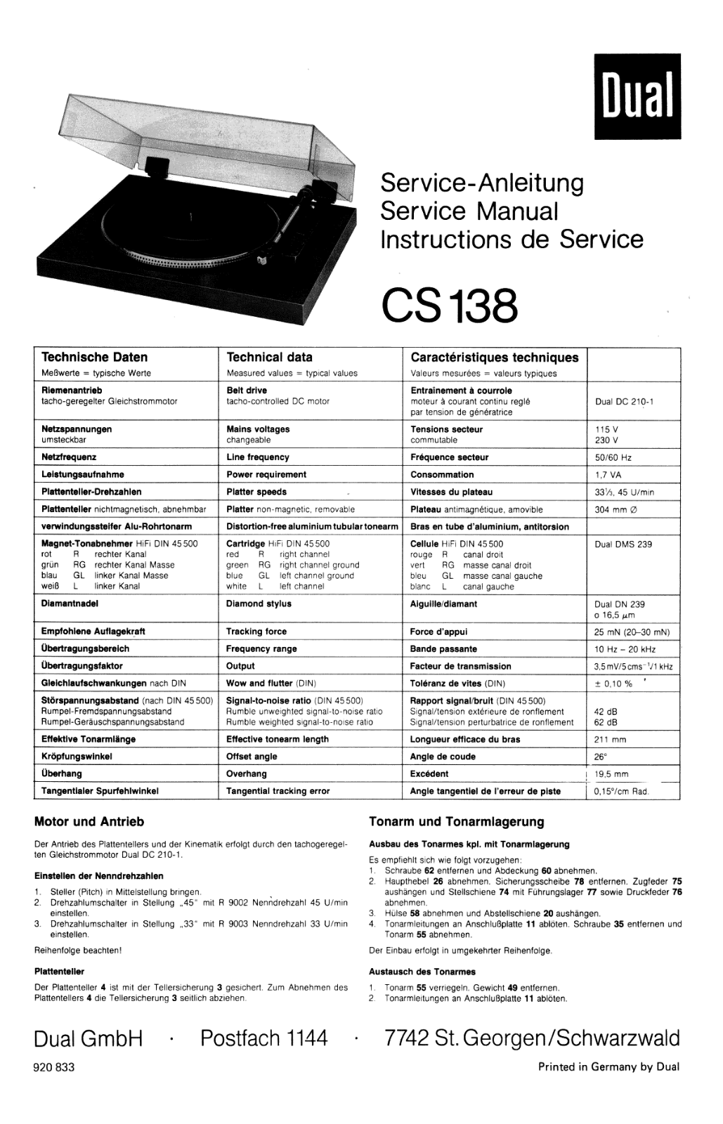 Dual CS-138 Service manual