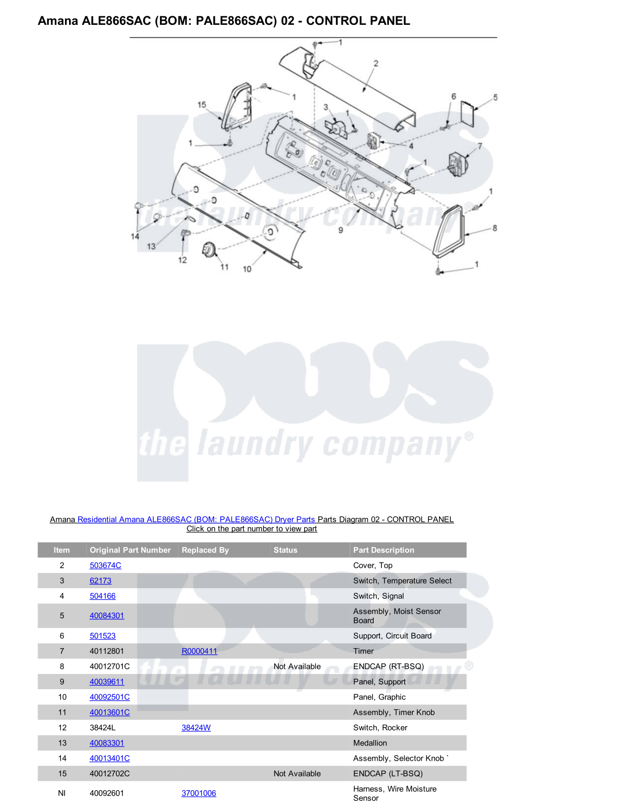 Amana ALE866SAC Parts Diagram