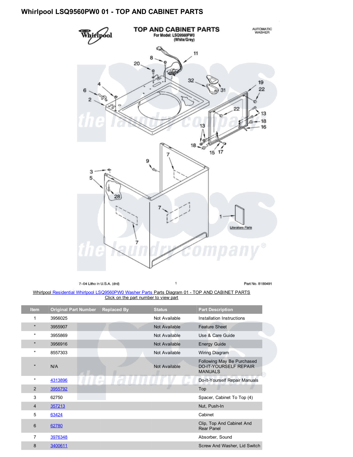 Whirlpool LSQ9560PW0 Parts Diagram