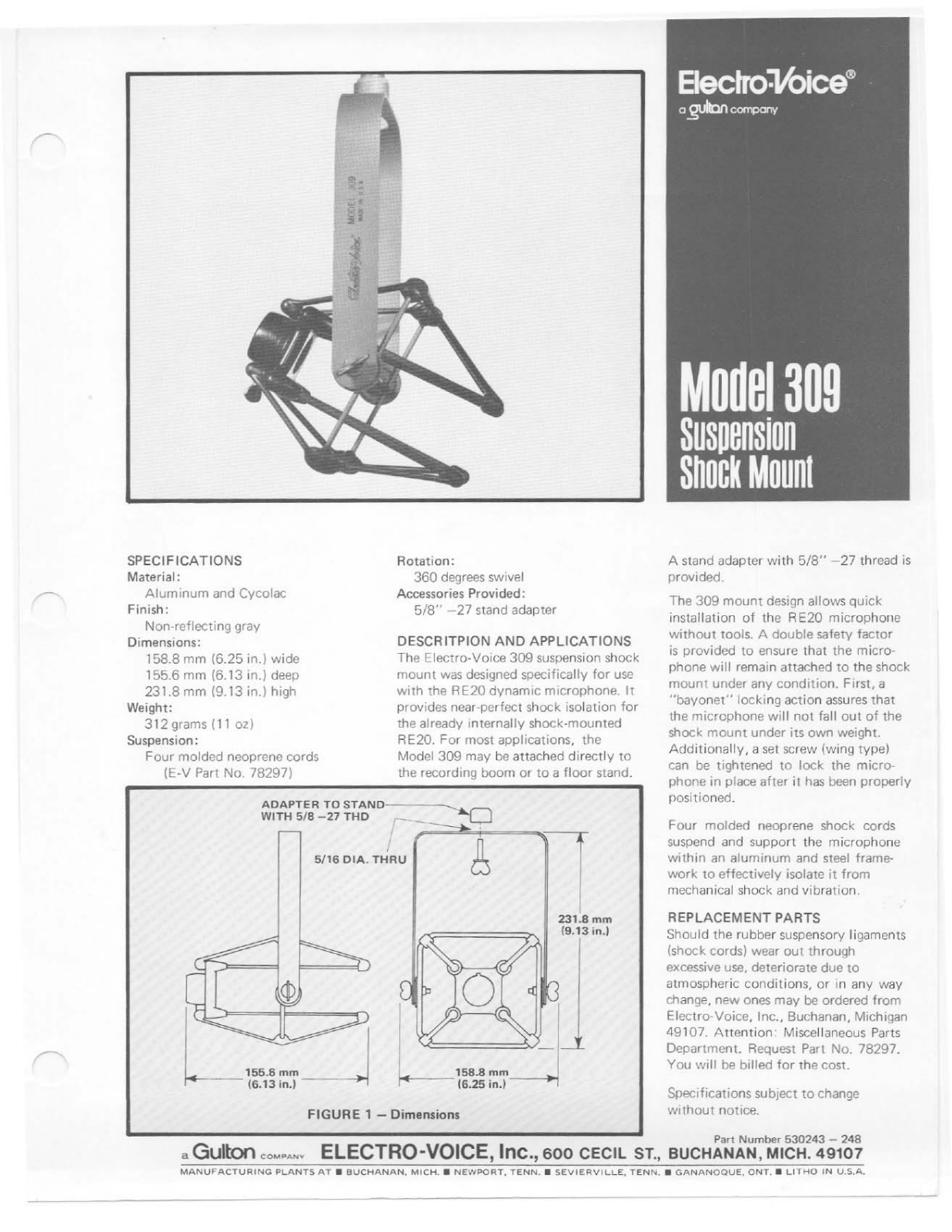 Electro-voice 309 DATASHEET