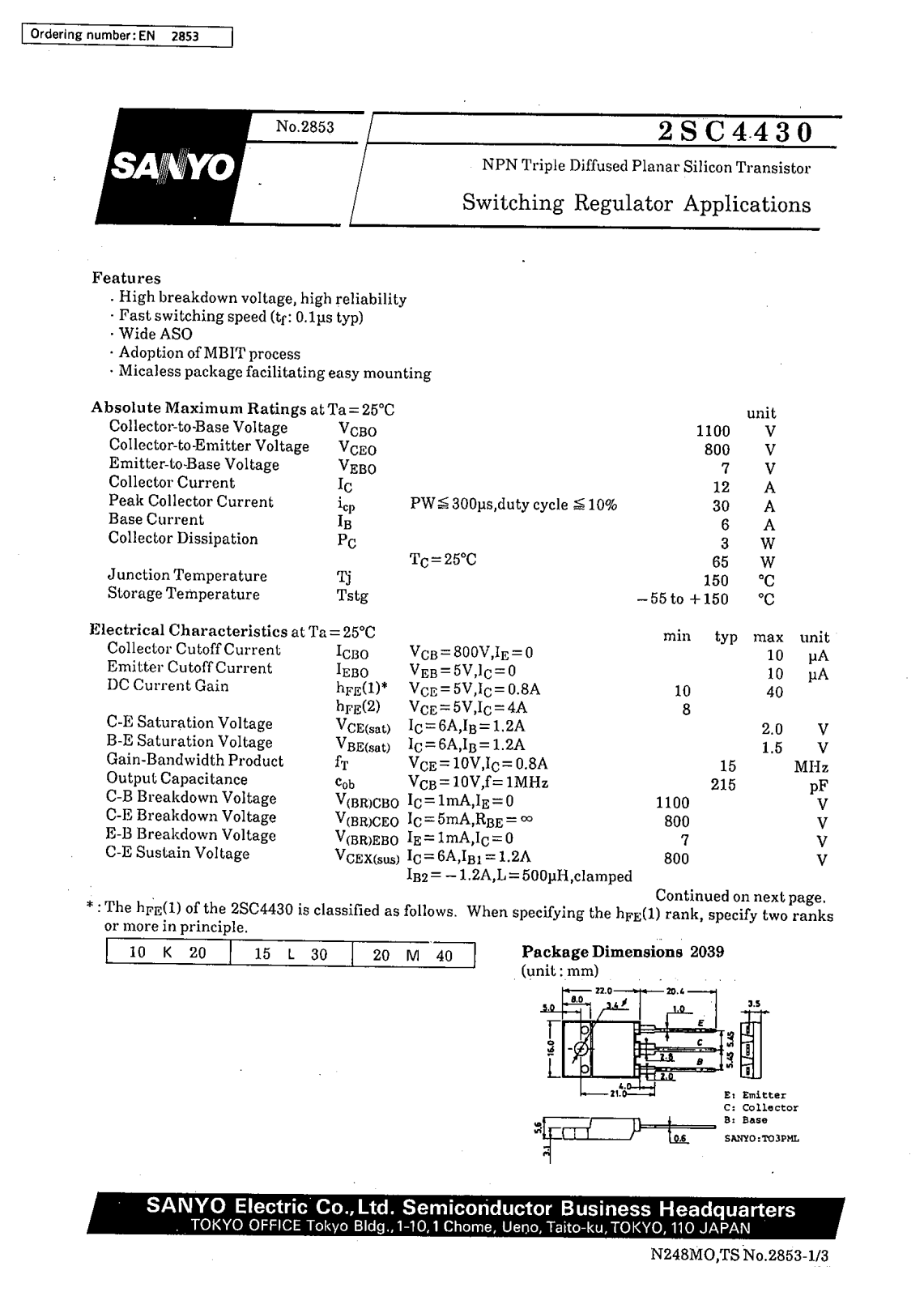 SANYO 2SC4430 Datasheet