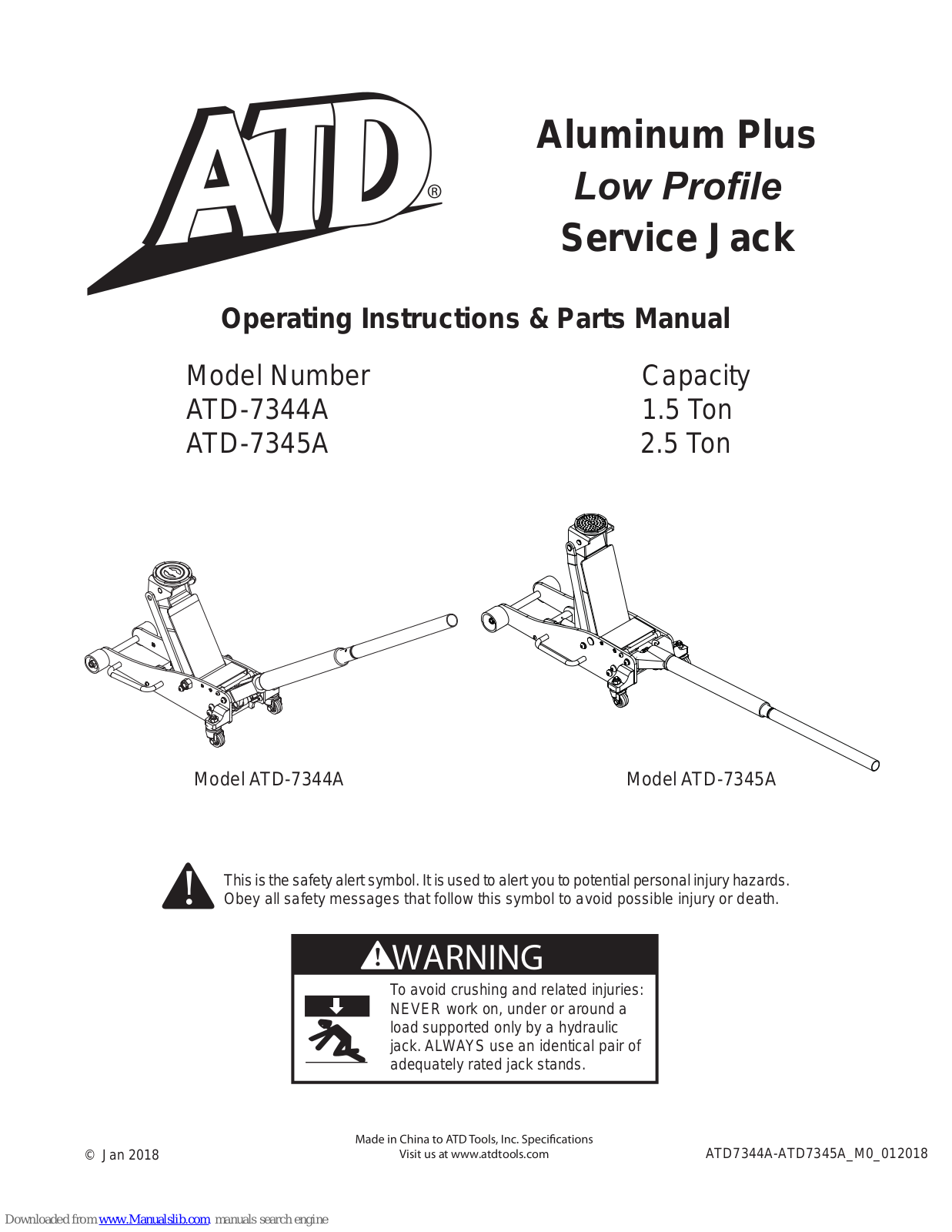 ATD Tools ATD-7344A, ATD-7345A Operating Instructions & Parts Manual