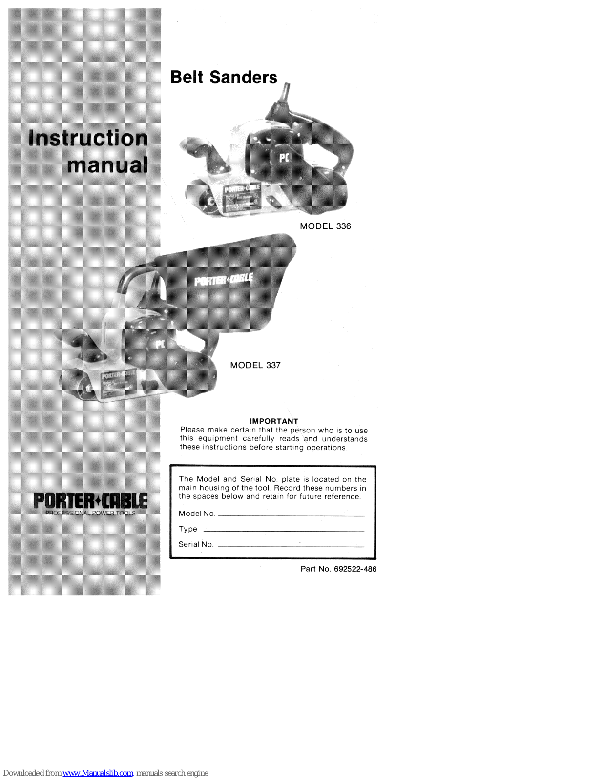 Porter-Cable 336, 337 Instruction Manual