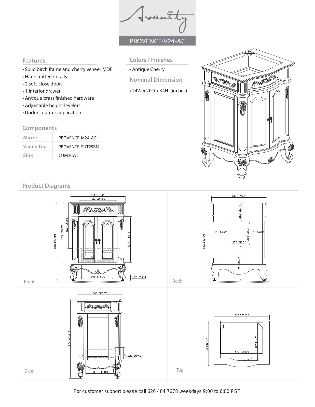 Avanity PROVENCEVS24AC Specifications