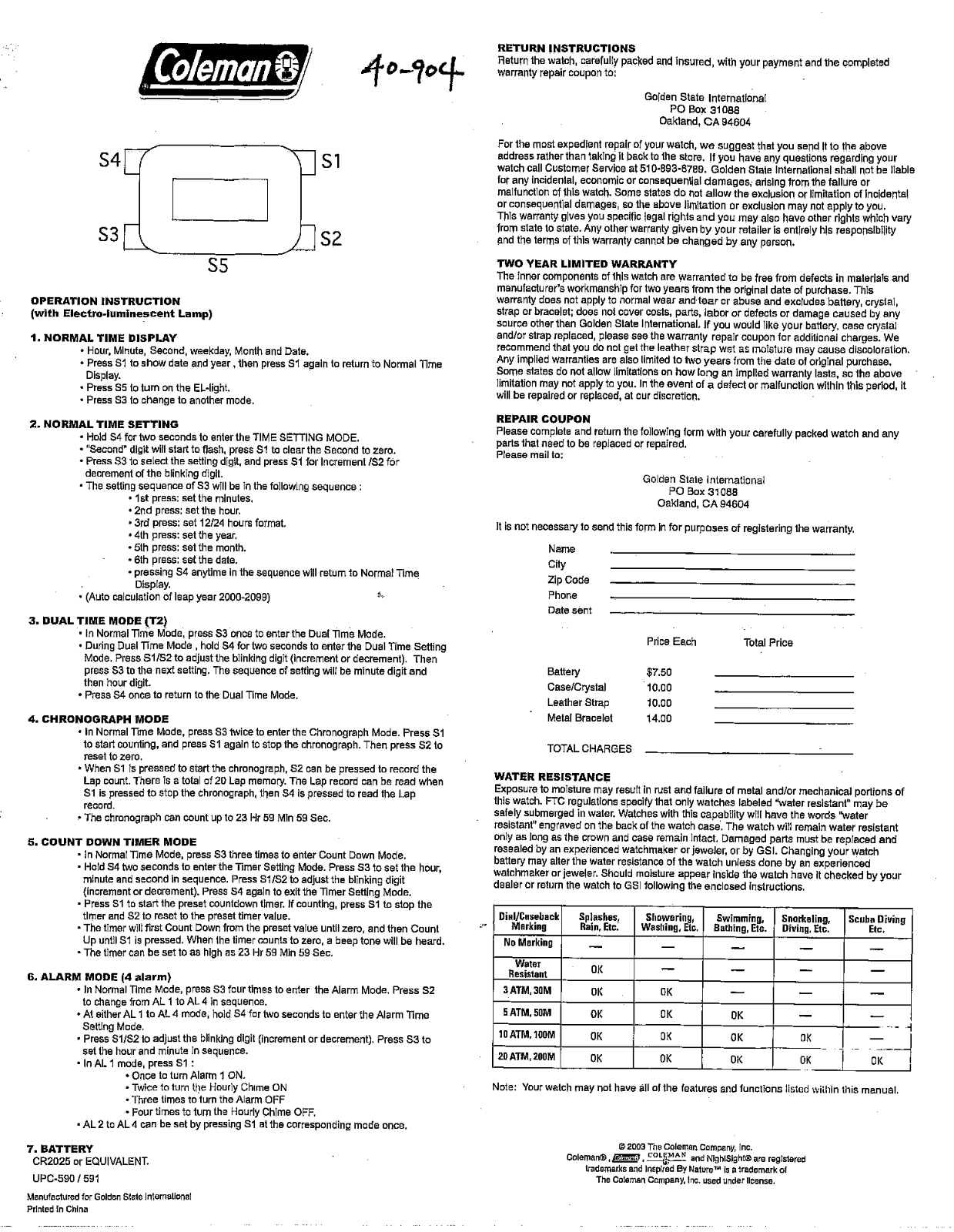 Golden State International 40-904 User Manual