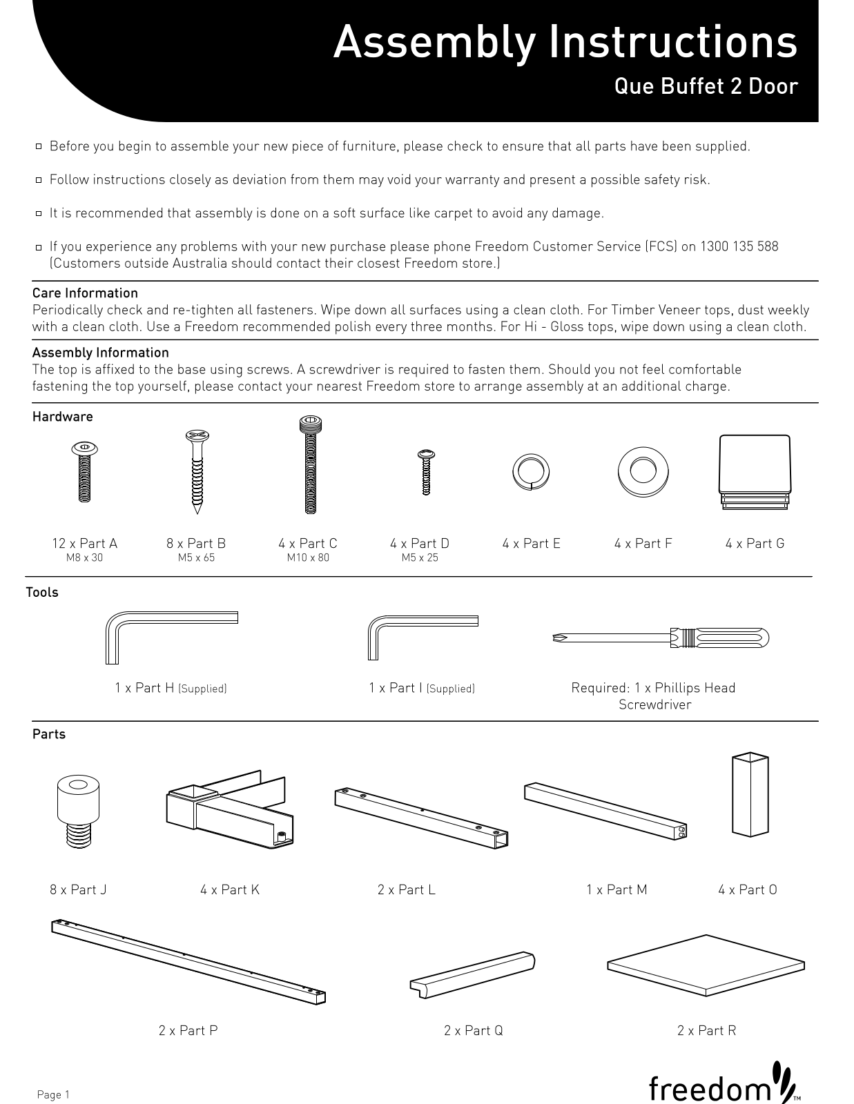 Freedom Que Buffet 2 Door Assembly Instruction