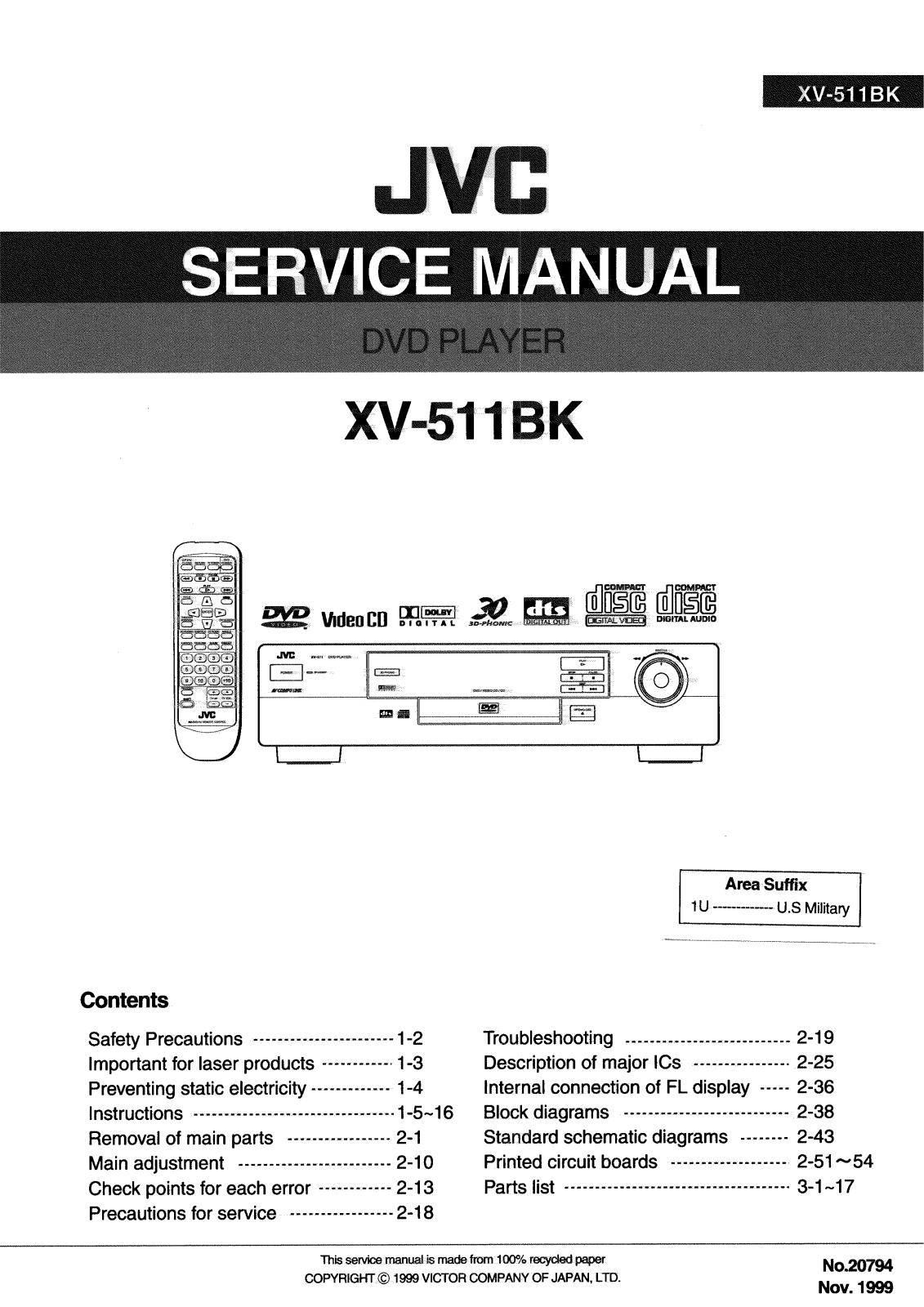 JVC XV-511BK1U Service Manual