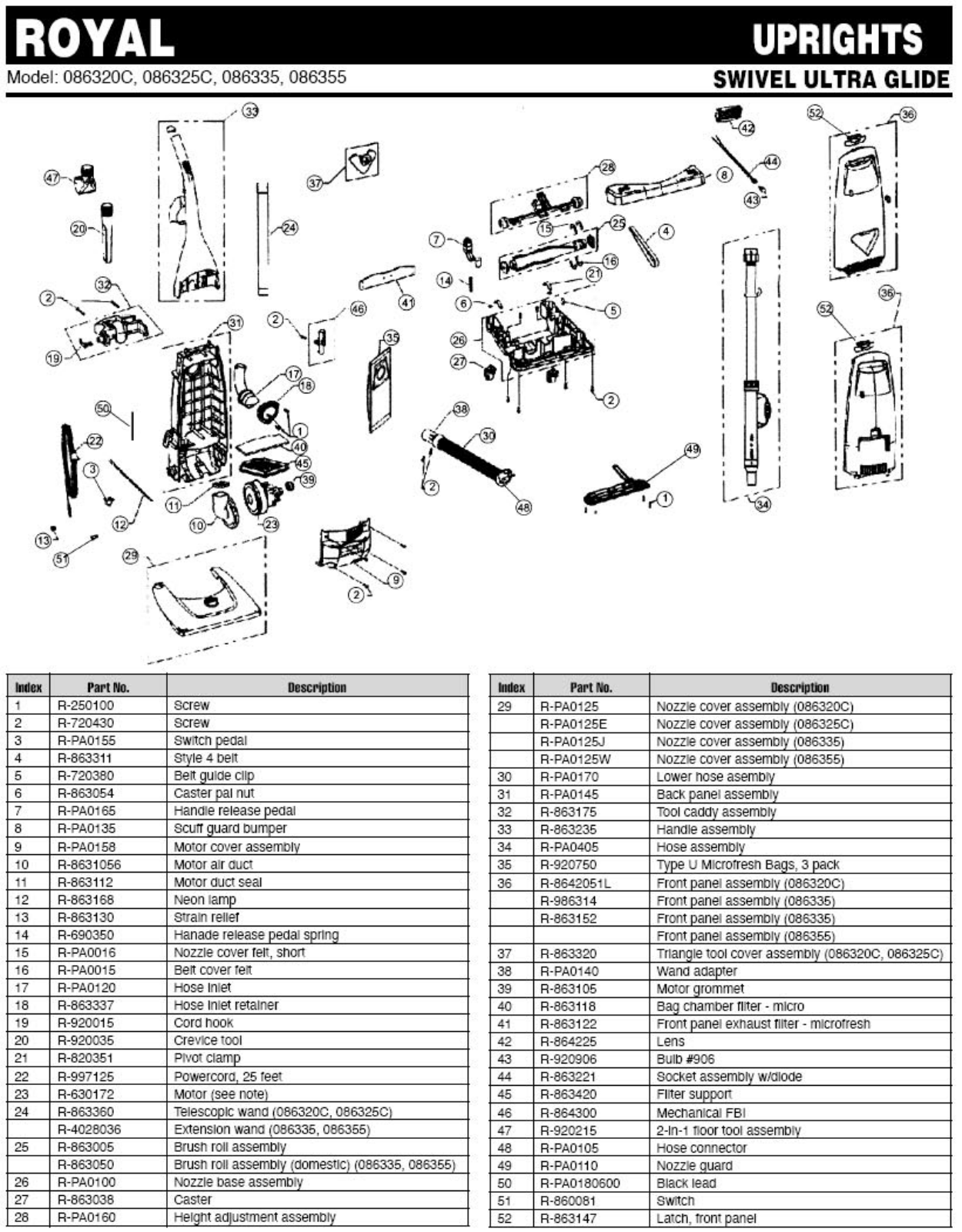 Royal 086355 Parts List