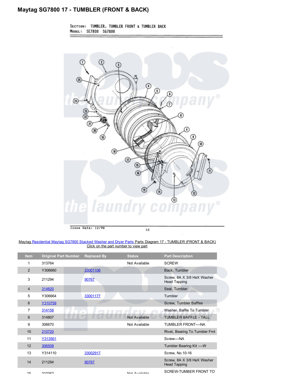 Maytag SG7800 Stacked and Parts Diagram