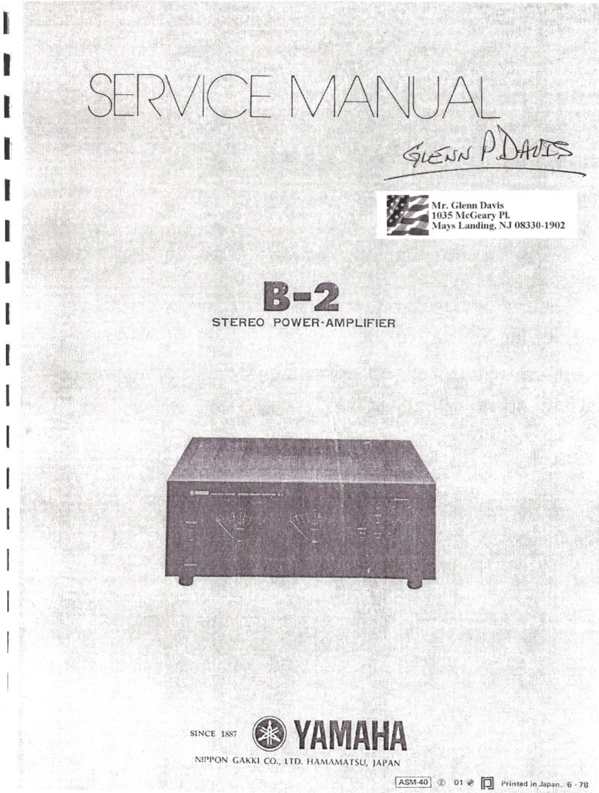 Yamaha B-2 Service manual