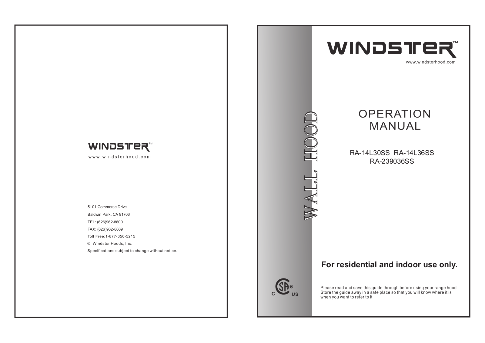 Windster RA239036SS User Manual