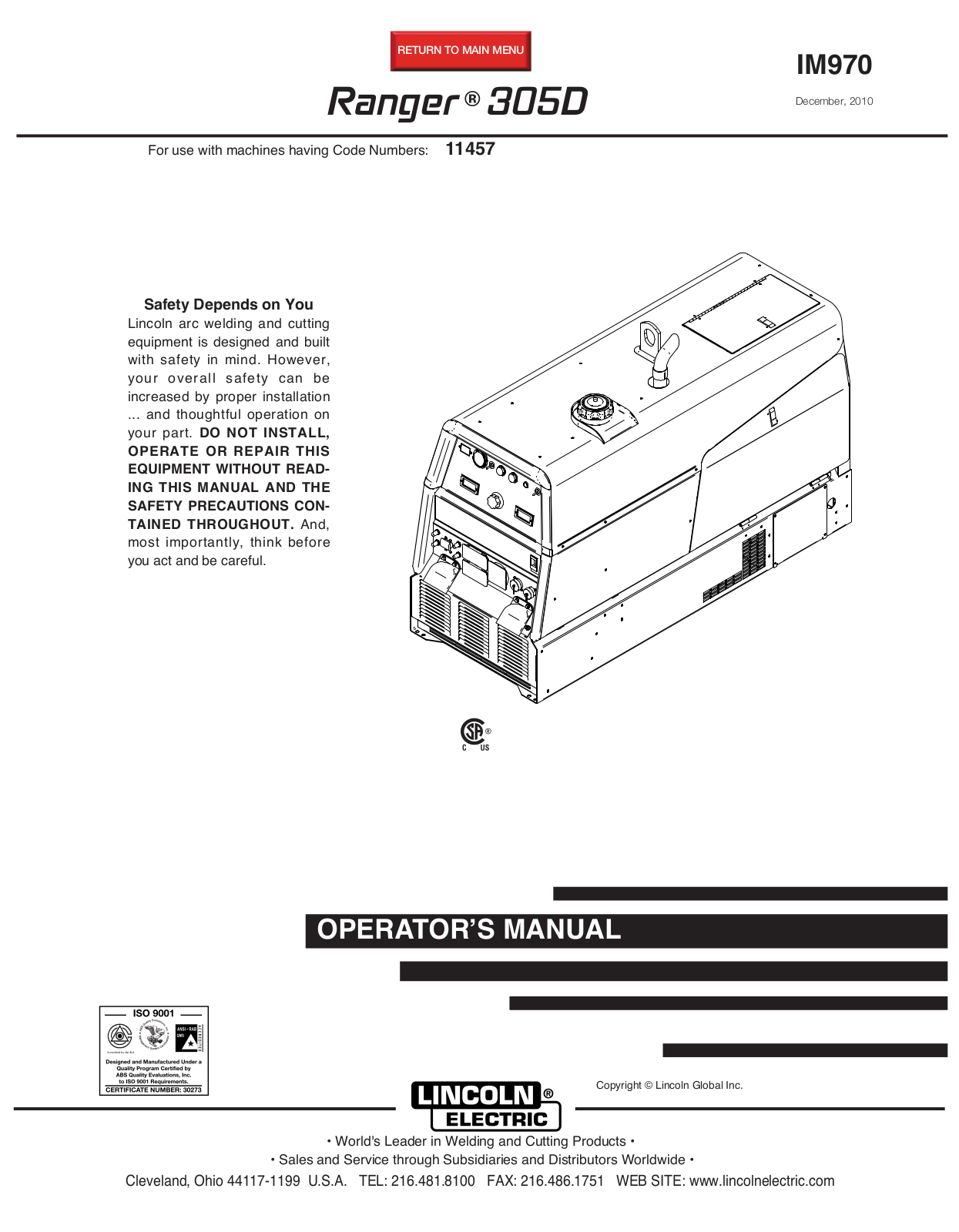 Lincoln Electric RANGER 305D User Manual