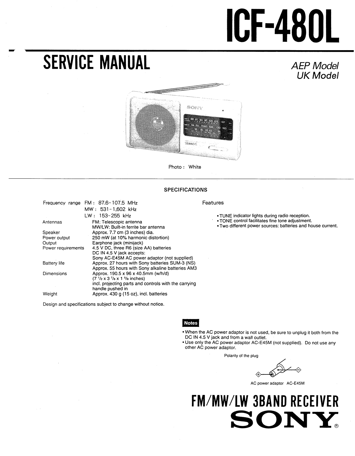 Sony ICF-480-L Service manual