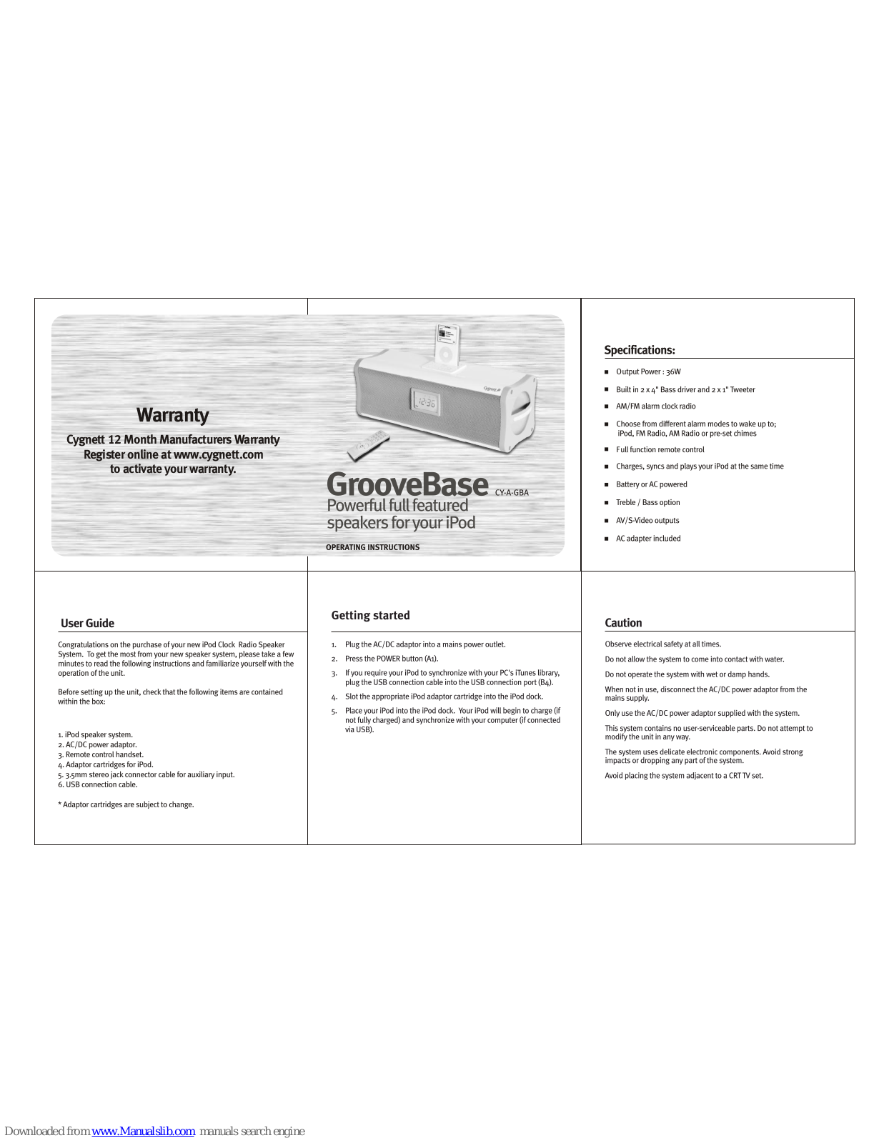 Cygnett GrooveBase CY-A-GBA, GrooveBase, CY-A-GBA Operating Instructions Manual