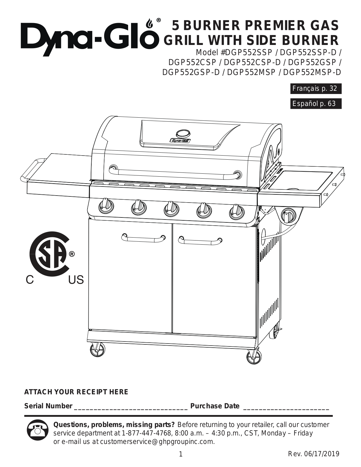 Dyna-Glo DGP552SSP, DGP552SSP-D, DGP552CSP, DGP552CSP-D, DGP552GSP User Manual