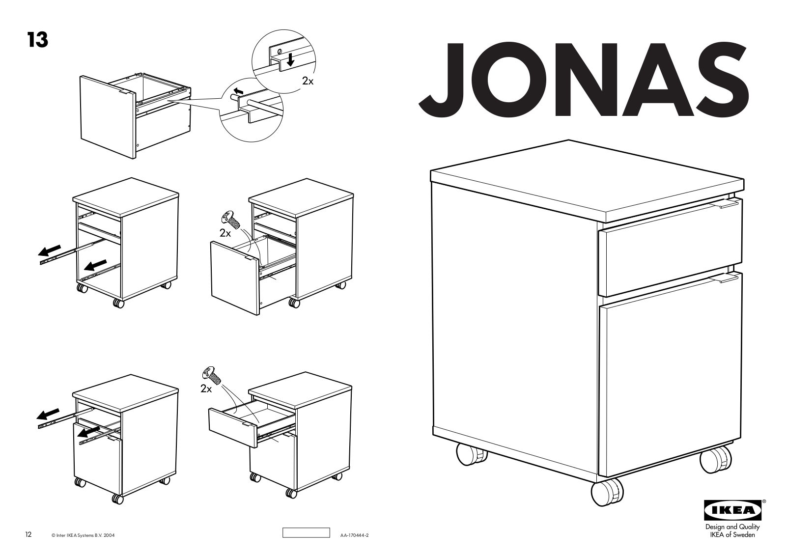 IKEA JONAS DRAWER UNIT W-CASTERS 16X20 Assembly Instruction