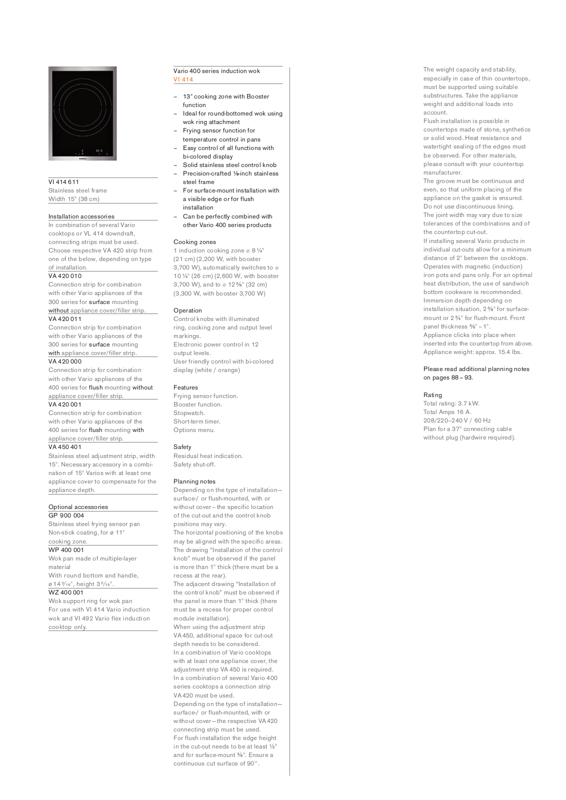 Gaggenau VI414611 Specs