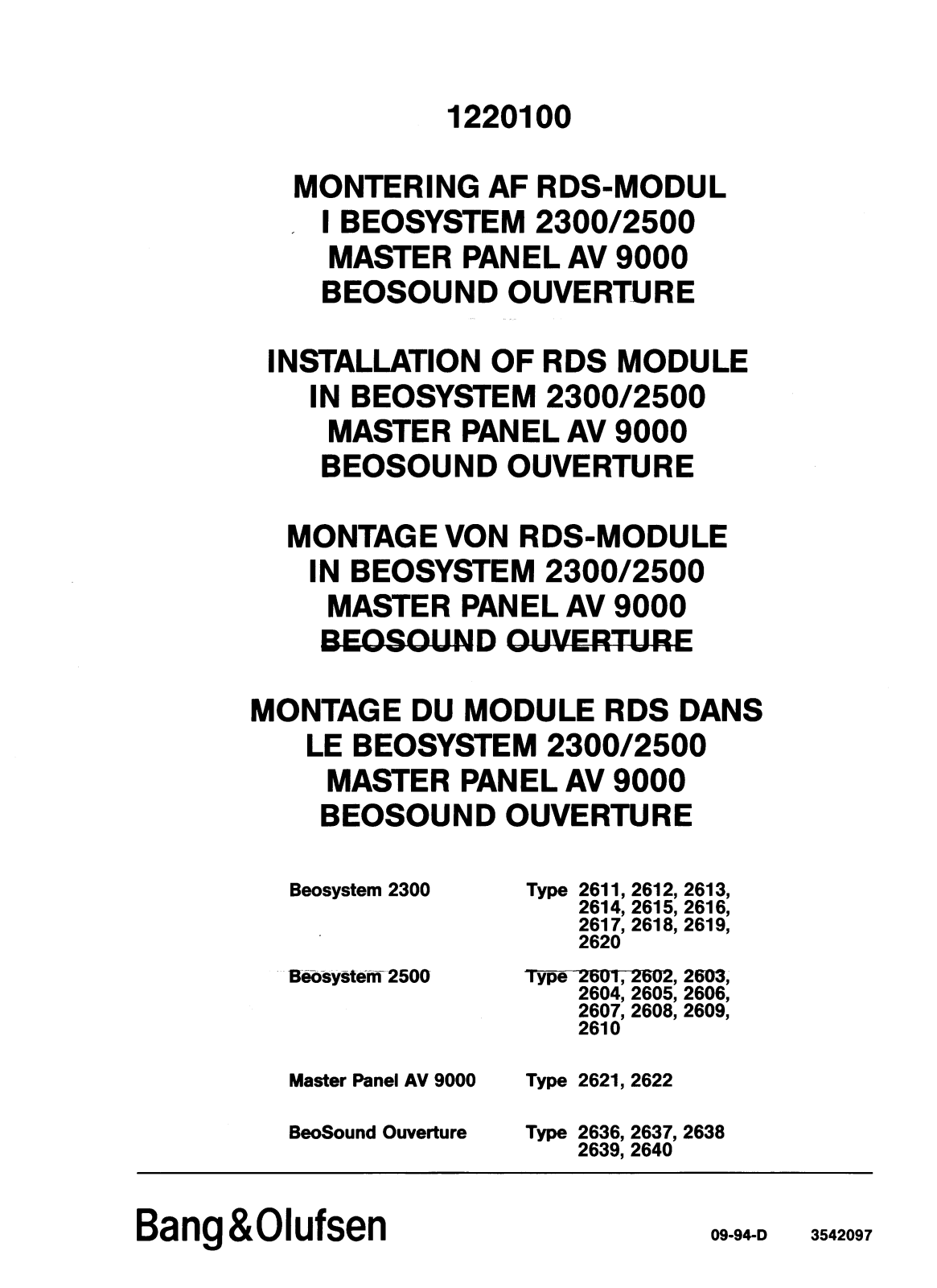 Bang Olufsen RDS Module Owners Manual