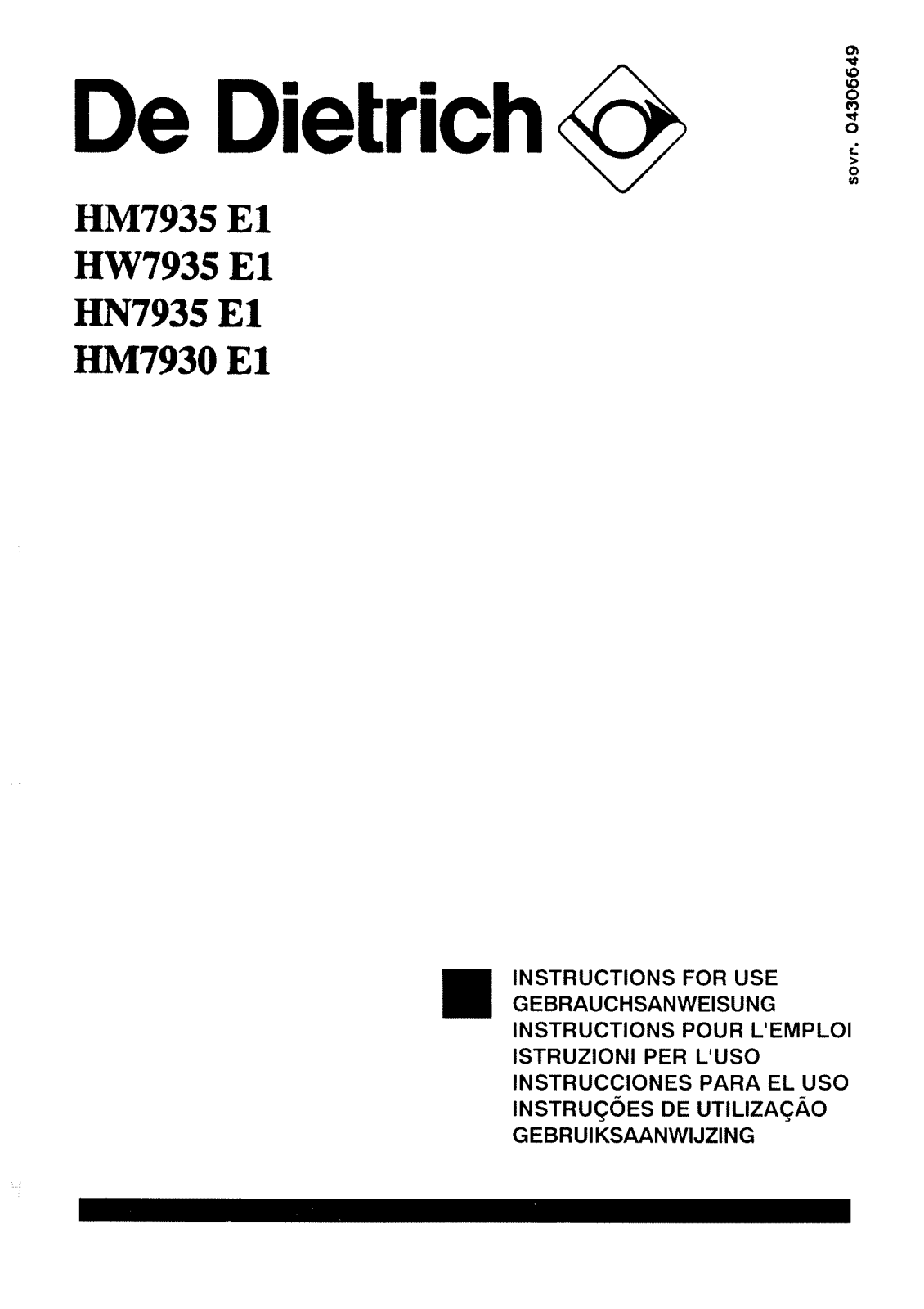 De dietrich HN7935E2, HM7935E2, HN7935E1, HW7935E2, HW7935E1 User Manual