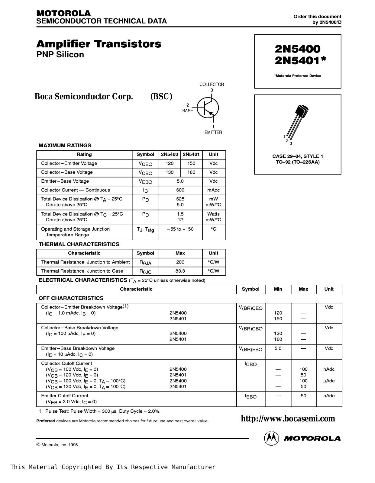 BOCA 2N5400, 2N5401 Datasheet