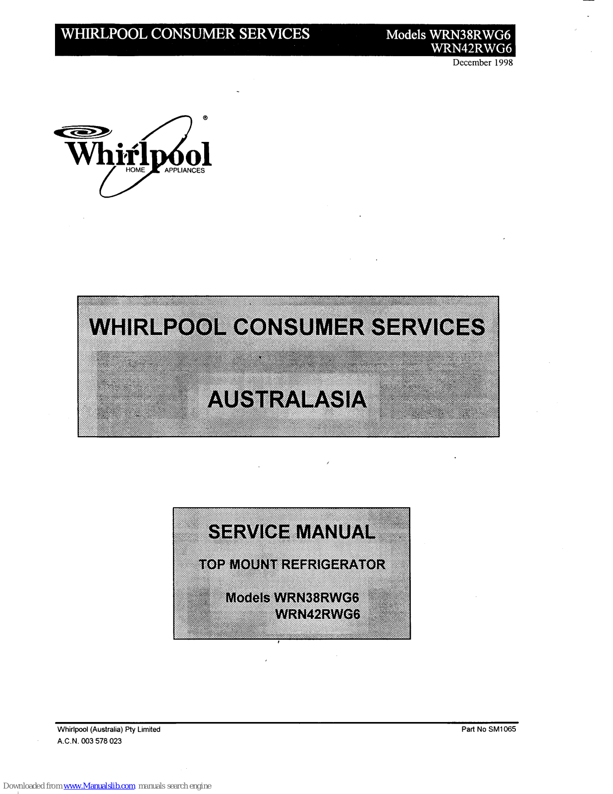 Whirlpool WRN38RWG6, WRN42RWG6 Service Manual