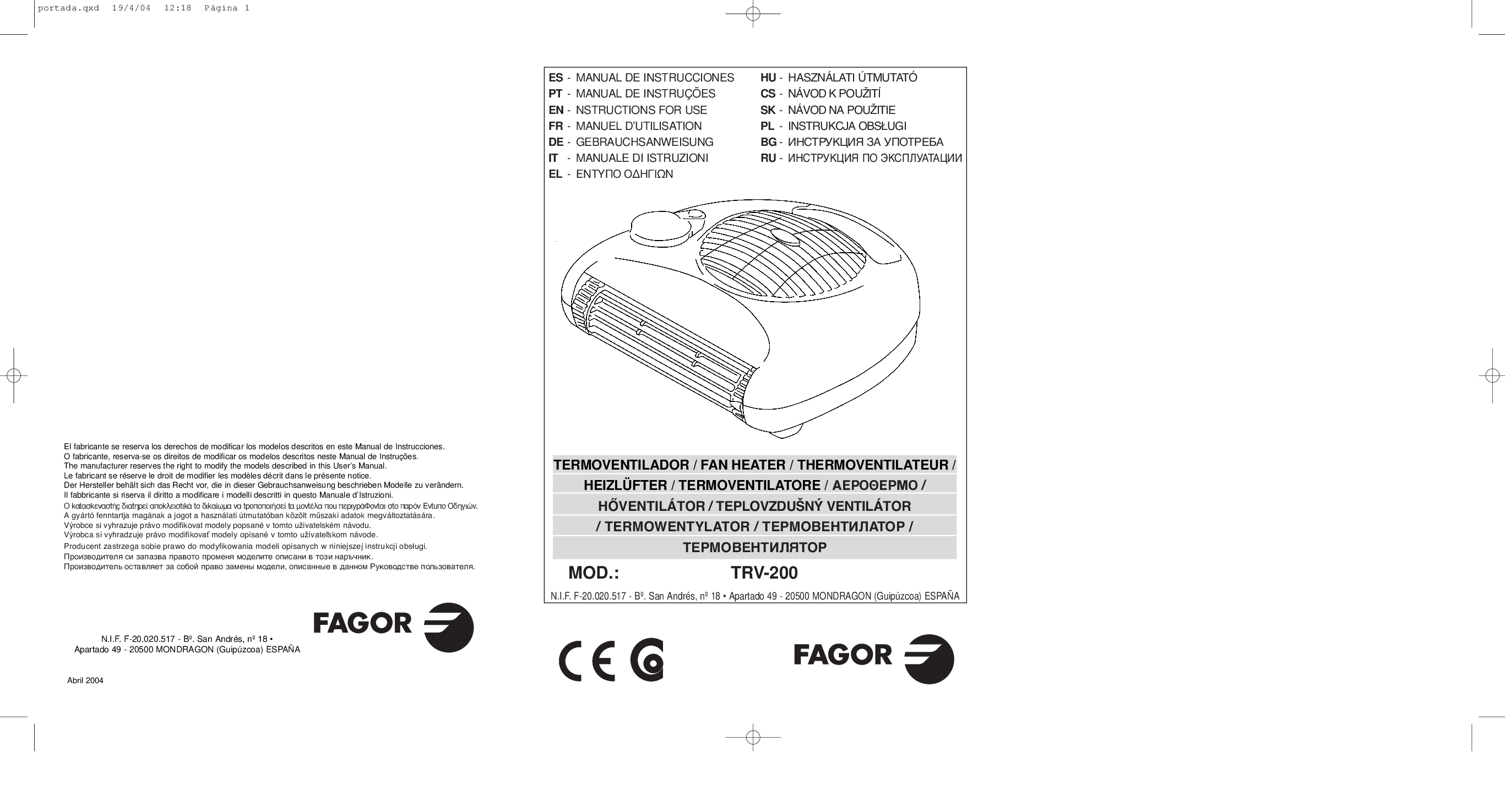 Fagor TRV-200 User Manual