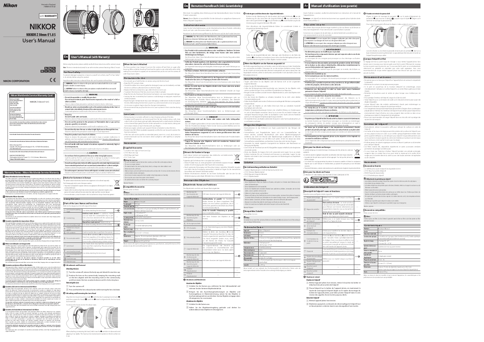 Nikon NIKKOR Z 50mm f/1.8 S User manual