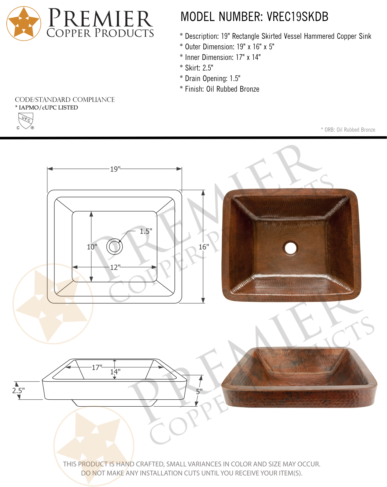 Premier Copper Products IER1382 Specifications - ManualMachine.com