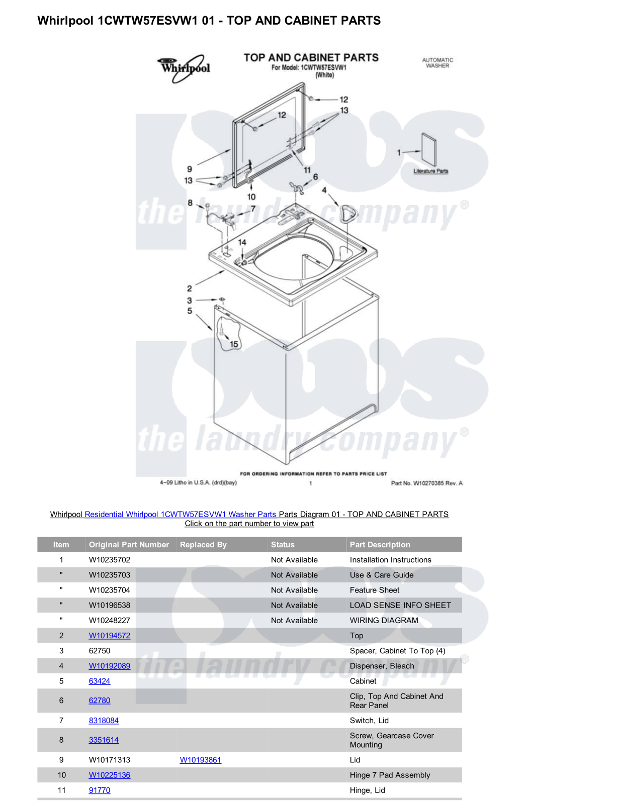 Whirlpool 1CWTW57ESVW1 Parts Diagram