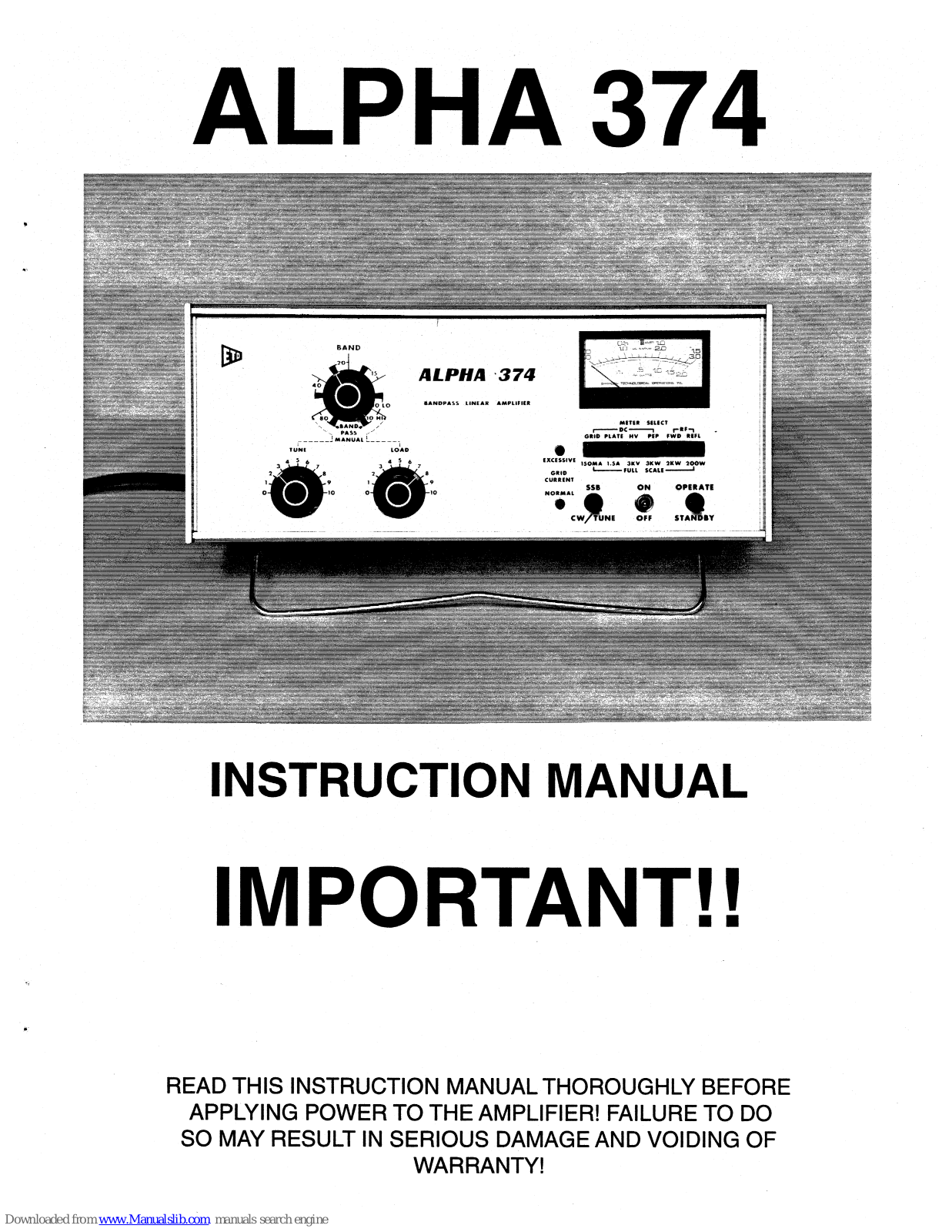 ETO alpha 374 Instruction Manual - ManualMachine.com