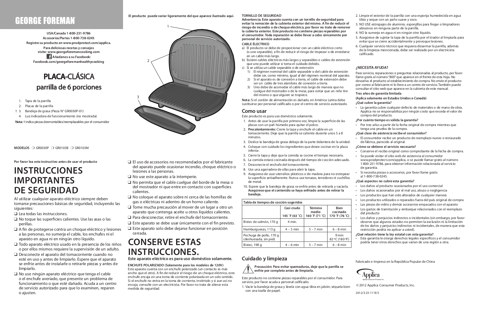 George Foreman GR0103B User Manual