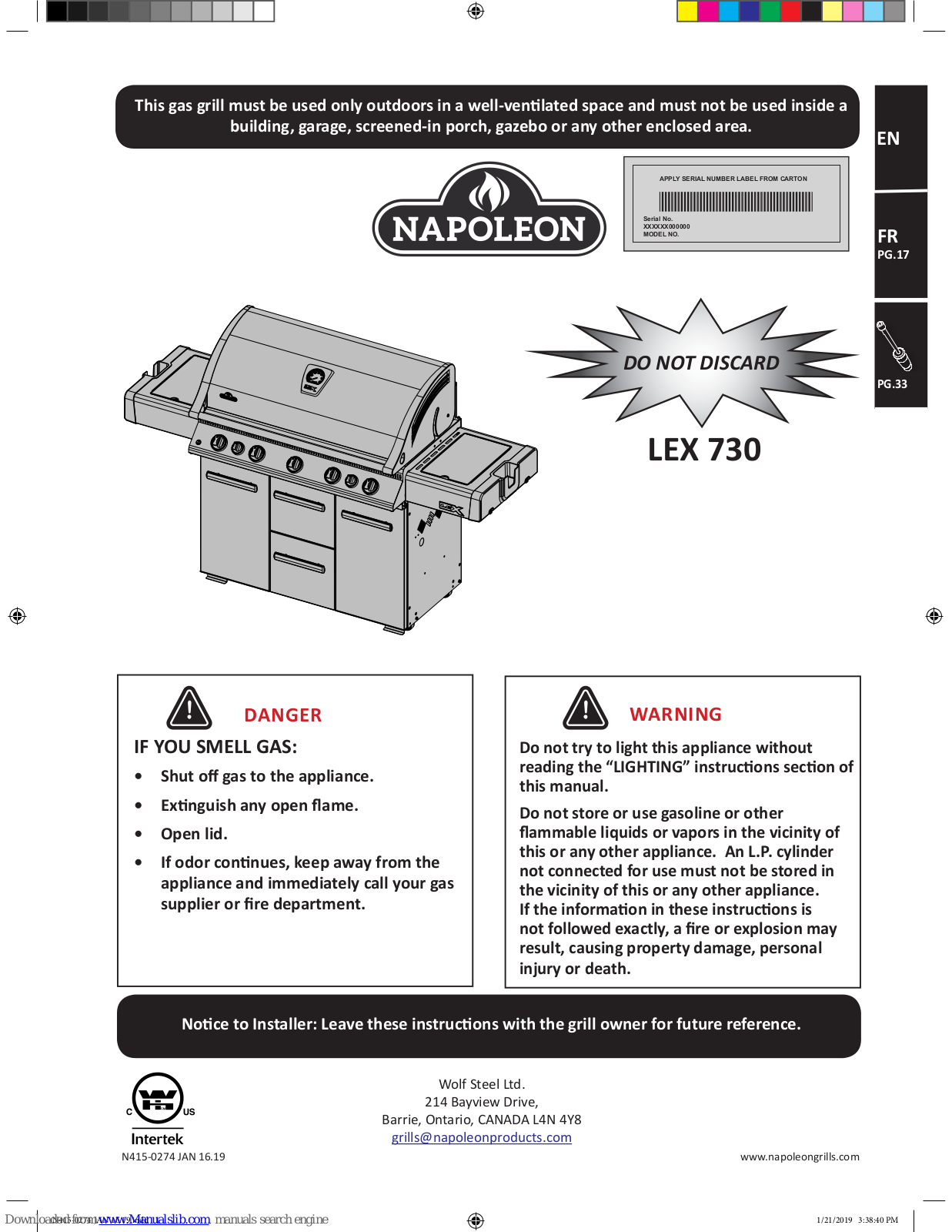 Napoleon LEX 730 User Manual