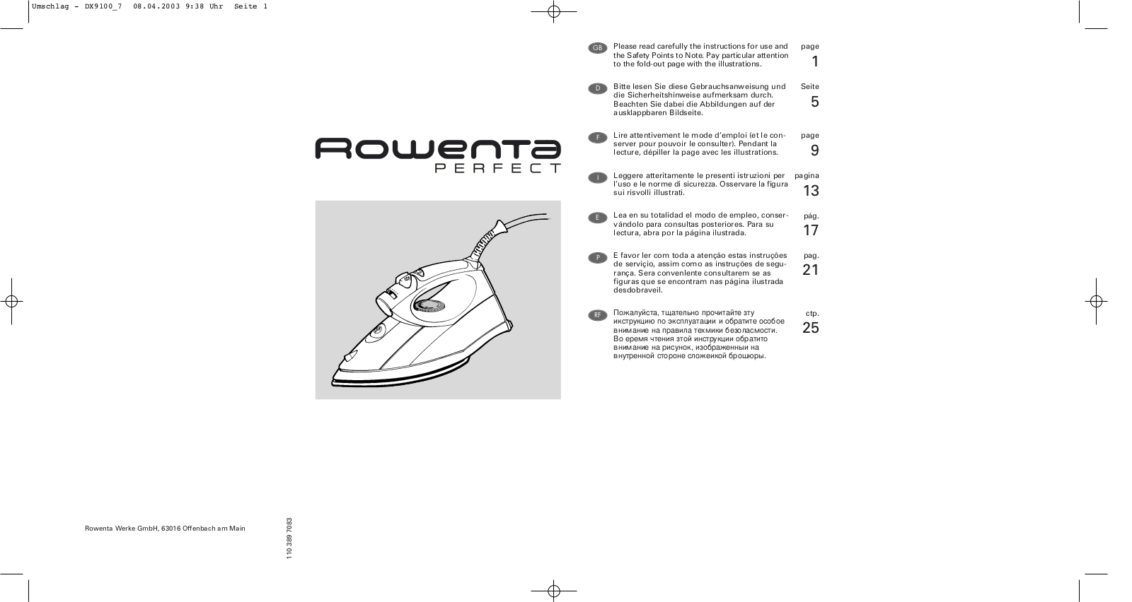 Rowenta DX 9100 PERFECT User Manual