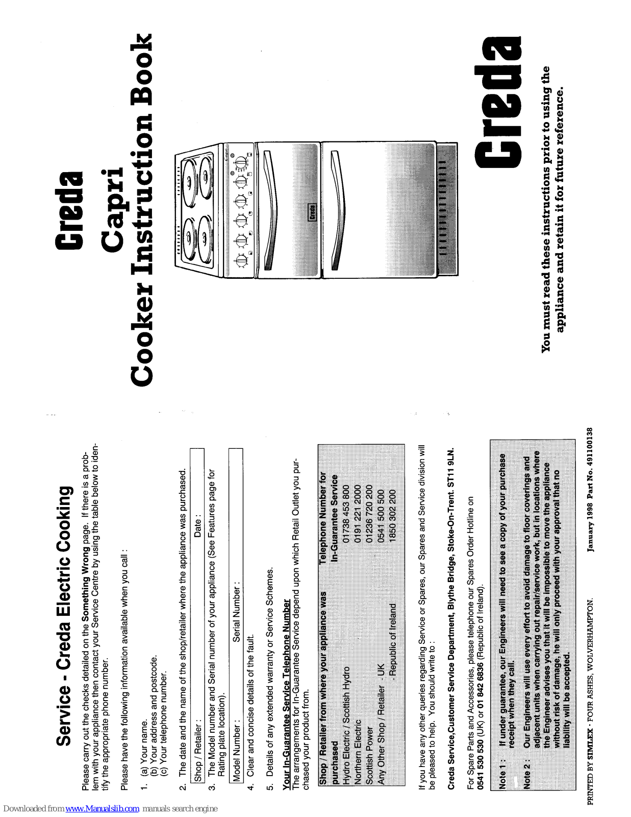 Creda HB49138, Capri Instruction Book