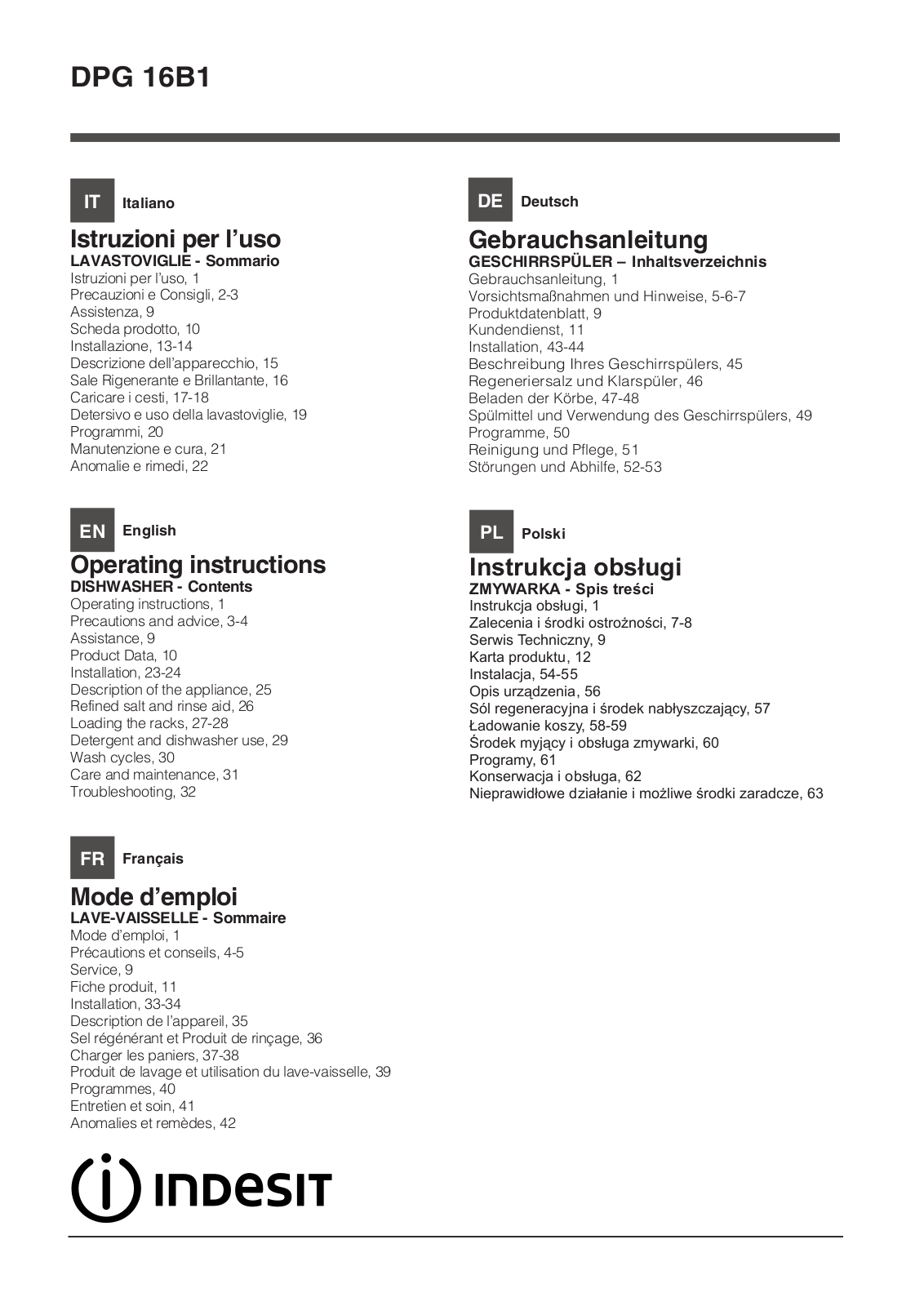 Indesit DPG 16B1 A K EU User Manual