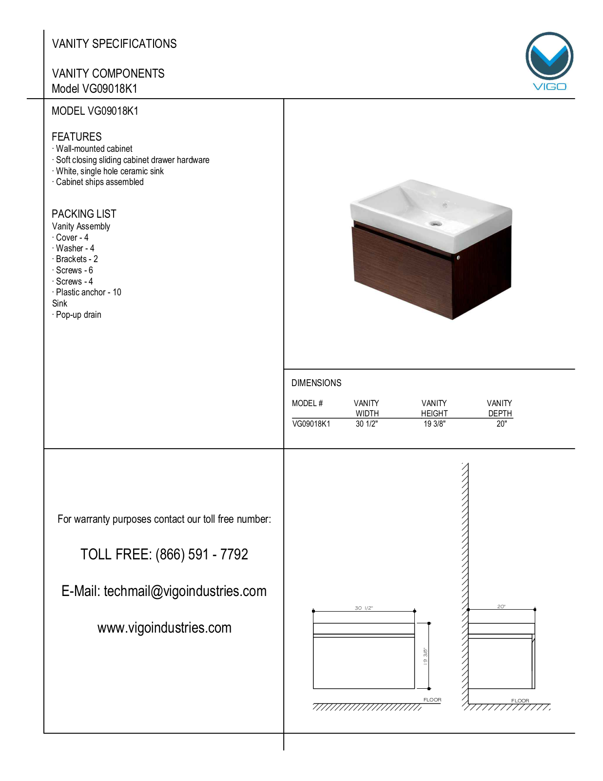 Vigo VG09018K1 User Manual