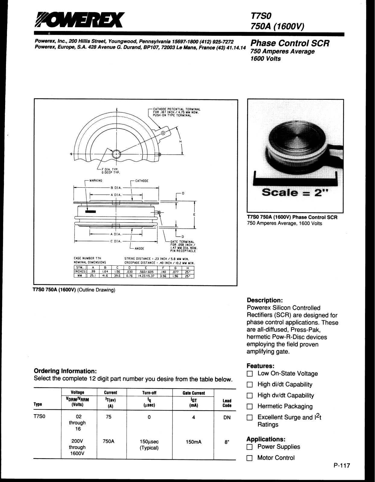 Powerex T7S0 750A Data Sheet