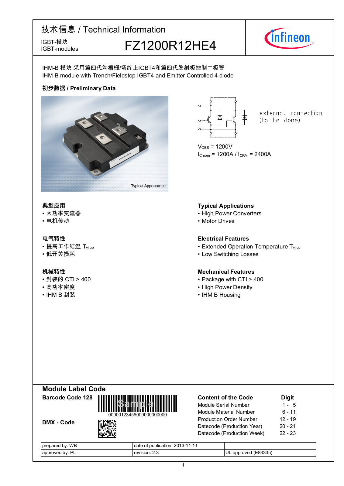 Infineon FZ1200R12HE4 Data Sheet