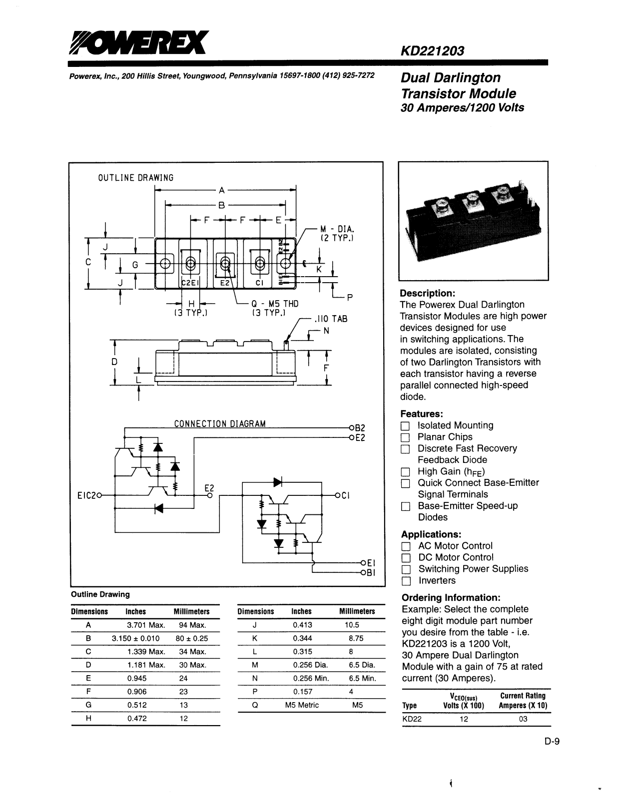 POWEREX KD221203 Datasheet