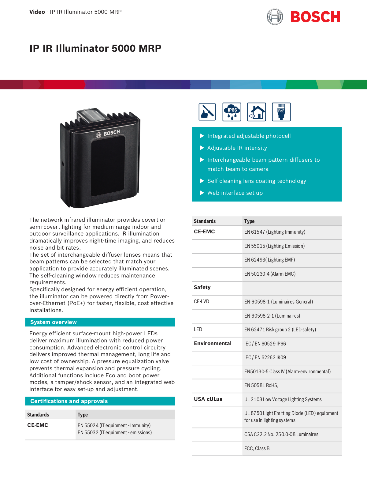 Bosch IP IR Illuminator 5000 MRP Datasheet